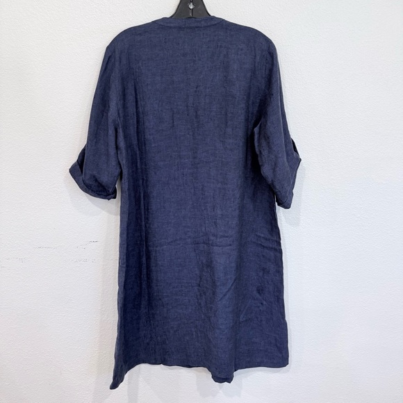 J.McLaughlin Riviera Split Neck 3/4 Roll-Tab Sleeve Pleated Linen Dress Large - Picture 3 of 4